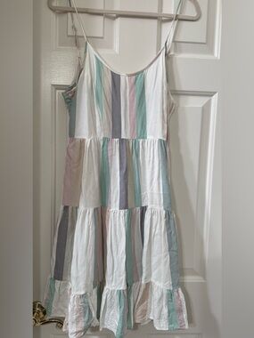 Japna White Tiered Sundress/Coverup with Mint, Blush and Gray Stripes